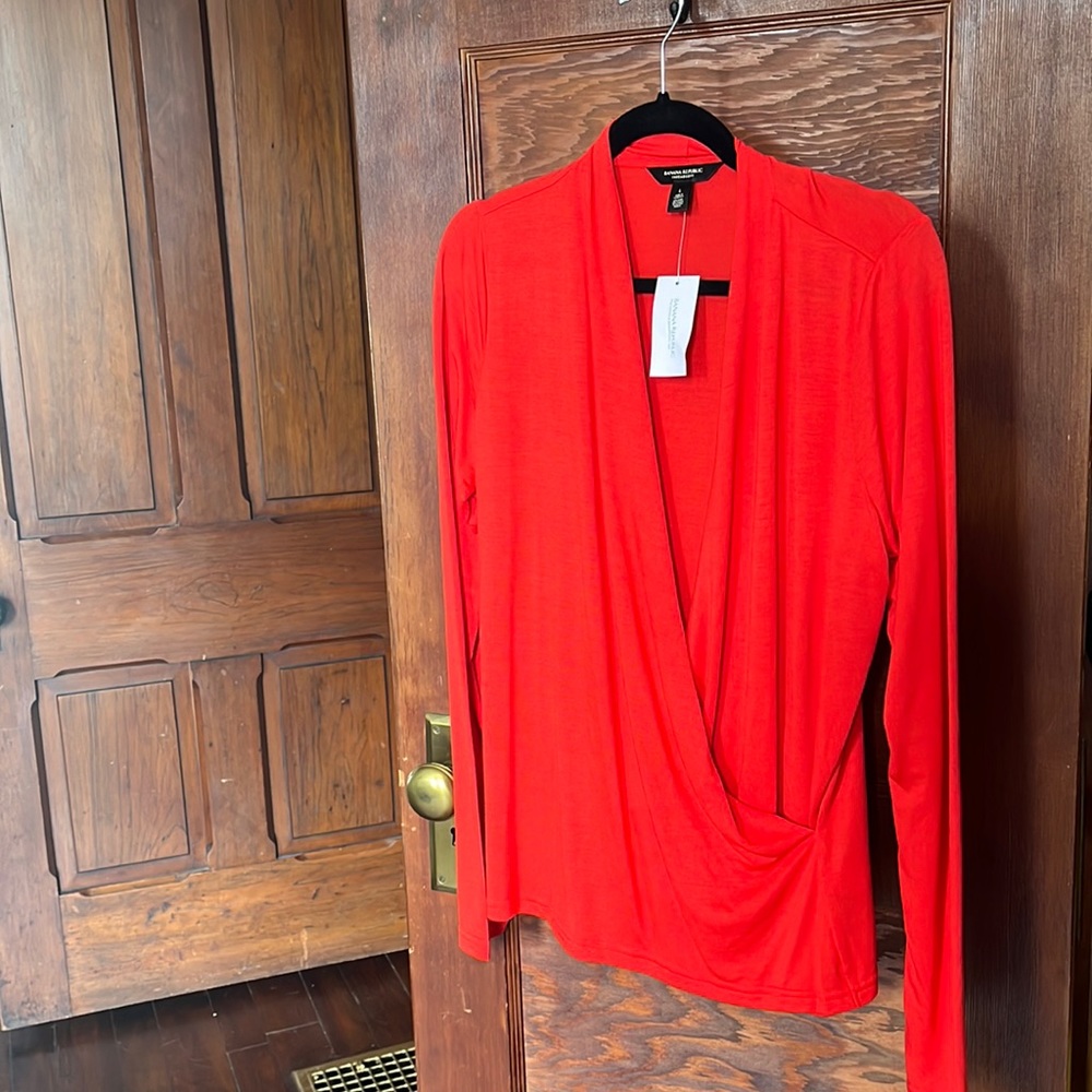 Orange cross top, long sleeve, Banana Republic sized large